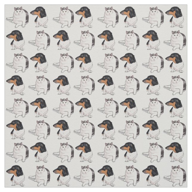 Dachshund and Japanese Bobtail Fabric Print (Swatch)