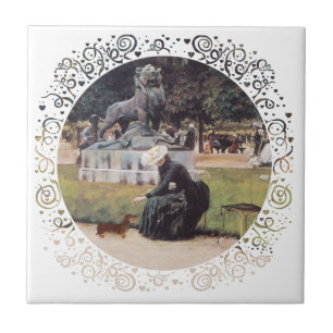 Dachshund and Lady in Park Tile