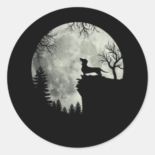 Dachshund And Moon Halloween Classic Round Sticker