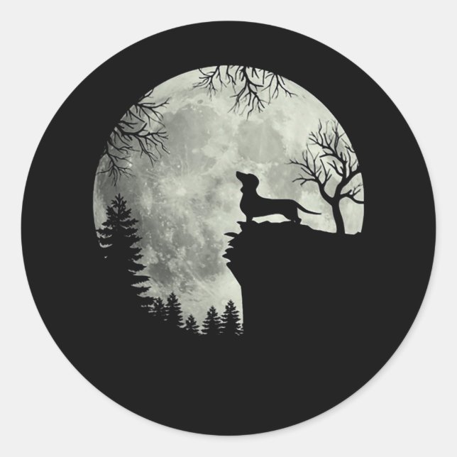 Dachshund And Moon Halloween Classic Round Sticker (Front)