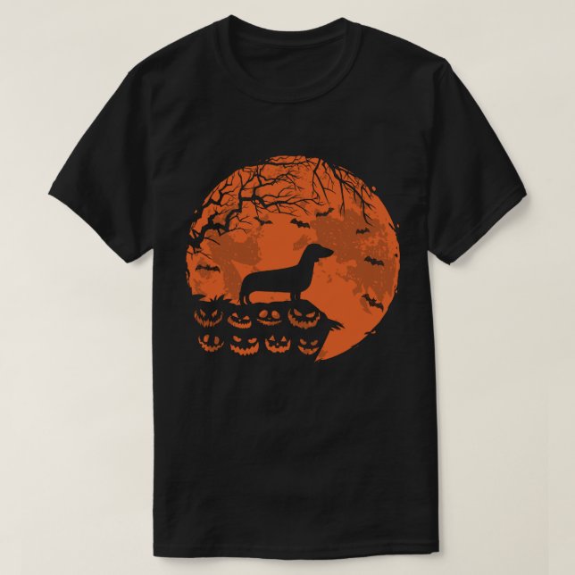 Dachshund And Moon Halloween Dog Lover Gift T-Shirt (Design Front)