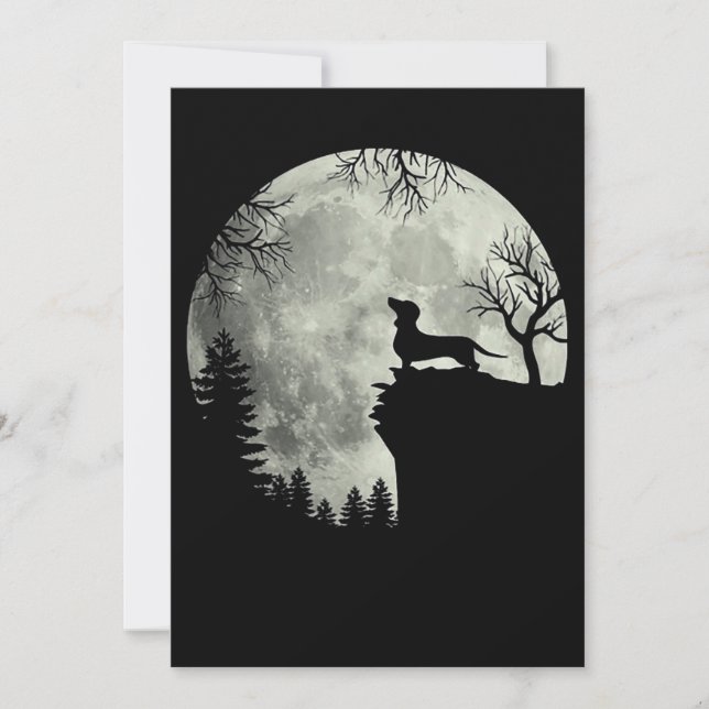 Dachshund And Moon Halloween Invitation (Front)