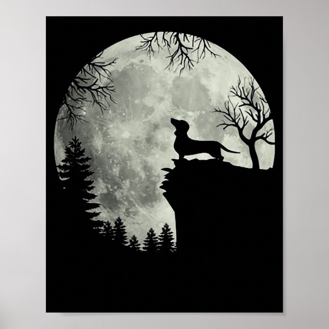 Dachshund And Moon Halloween Poster (Front)