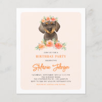 Dachshund and Peach Flowers Birthday Invitation