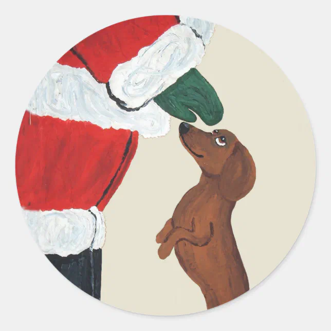 Dachshund And Santa Classic Round Sticker | Zazzle