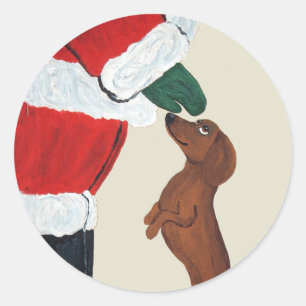 Dachshund And Santa Classic Round Sticker