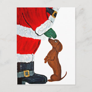 Dachshund And Santa Holiday Postcard