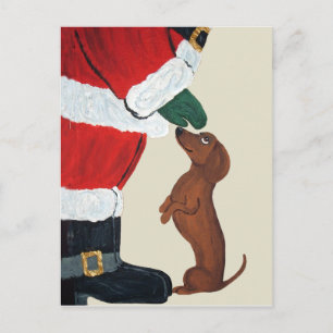 Dachshund And Santa Holiday Postcard