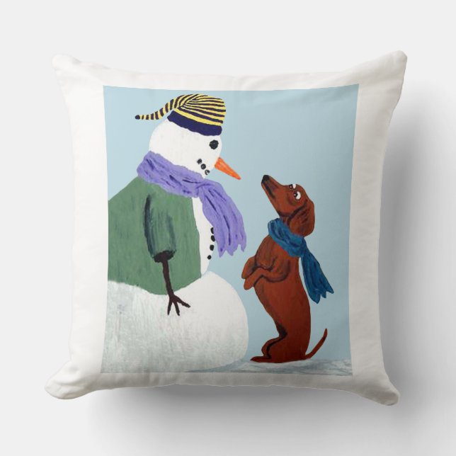 Dachshund And Snow Man Cushion (Front)