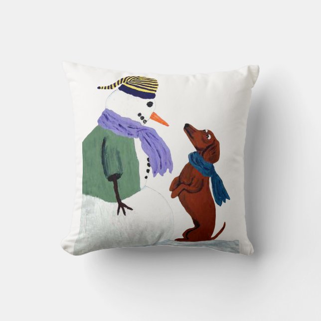 Dachshund And Snowman Cushion (Front)