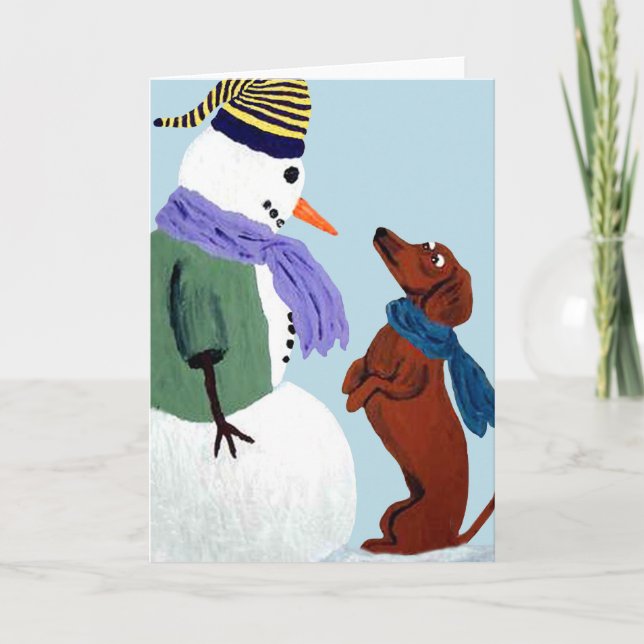 Dachshund And Snowman Note Card (Front)