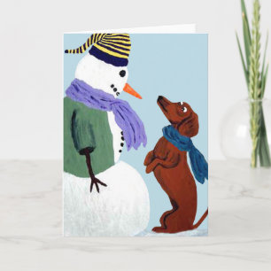 Dachshund And Snowman Note Card