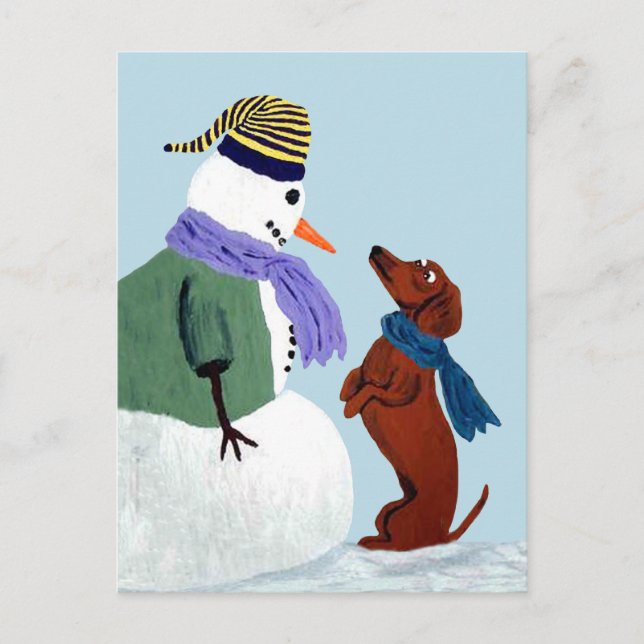 Dachshund And Snowman Postcard (Front)