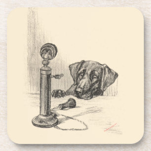 Dachshund and Vintage Phone Coaster