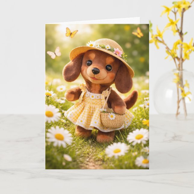 Dachshund Any Occasion Card (Yellow Flower)