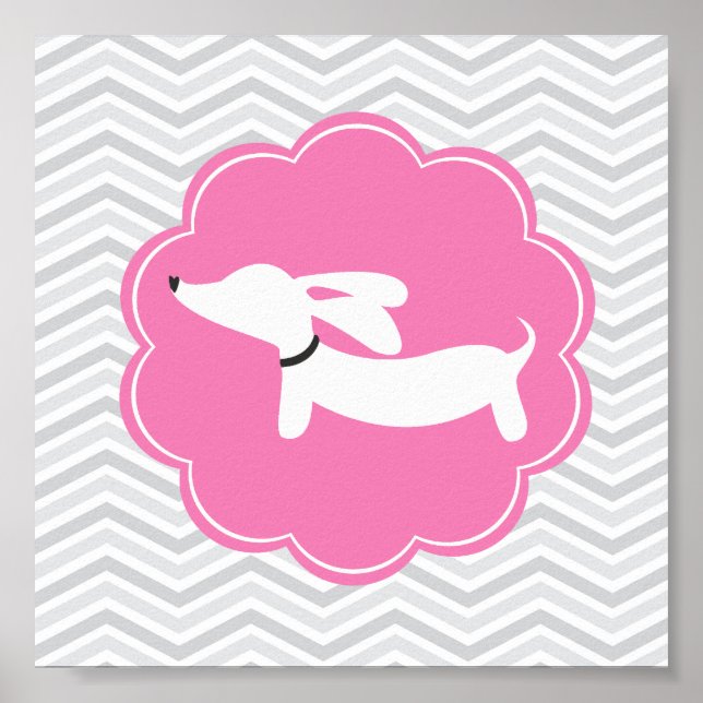 Dachshund Art Pink & Grey Nursery Art  Poster (Front)