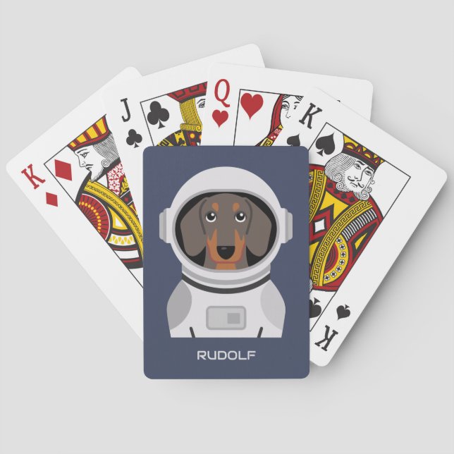 Dachshund Astronaut with Name Playing Cards (Back)