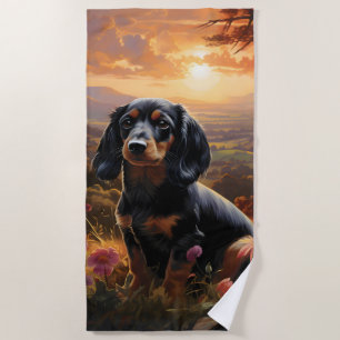 Dachshund At Dusk Beach Towel