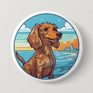 Dachshund at the beach 7.5 cm round badge