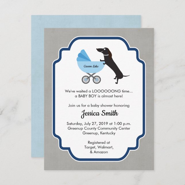 Dachshund Baby Shower Boy Invitation (Front/Back)