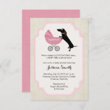 Dachshund Baby Shower Girl Invitation