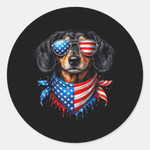 Dachshund Bandanna 4th Of July Patriotic Dog Lover Classic Round Sticker
