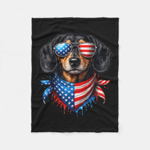 Dachshund Bandanna 4th Of July Patriotic Dog Lover Fleece Blanket