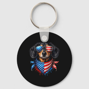 Dachshund Bandanna 4th Of July Patriotic Dog Lover Key Ring