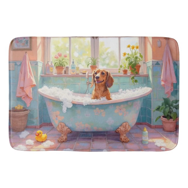 Dachshund Bath Time Cute Bathroom Decor Mat (Front)