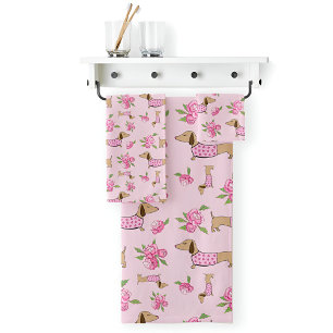 Dachshund Bath Towel Set Doxie + Peonies Floral