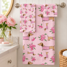 Dachshund Bath Towel Set Doxie + Peonies Floral