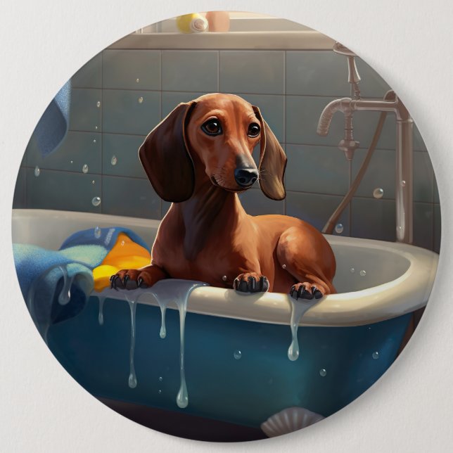 Dachshund Bathtime Fun  6 Cm Round Badge (Front)