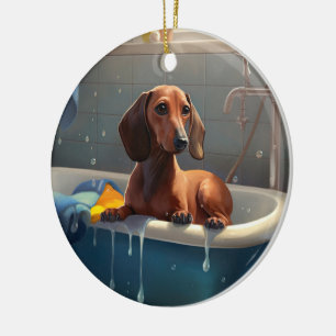 Dachshund Bathtime Fun  Ceramic Ornament