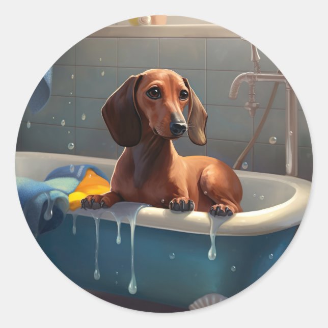 Dachshund Bathtime Fun  Classic Round Sticker (Front)