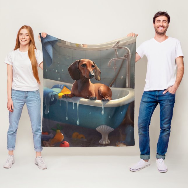 Dachshund Bathtime Fun  Fleece Blanket (In Situ)