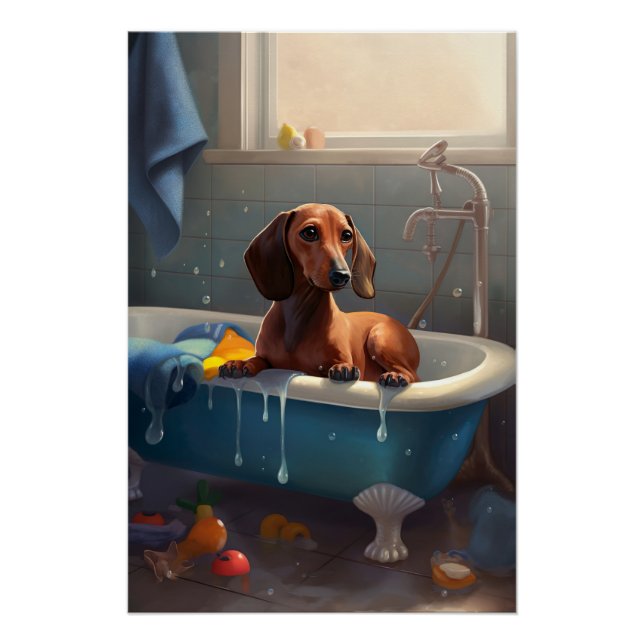 Dachshund Bathtime Fun  Poster (Front)