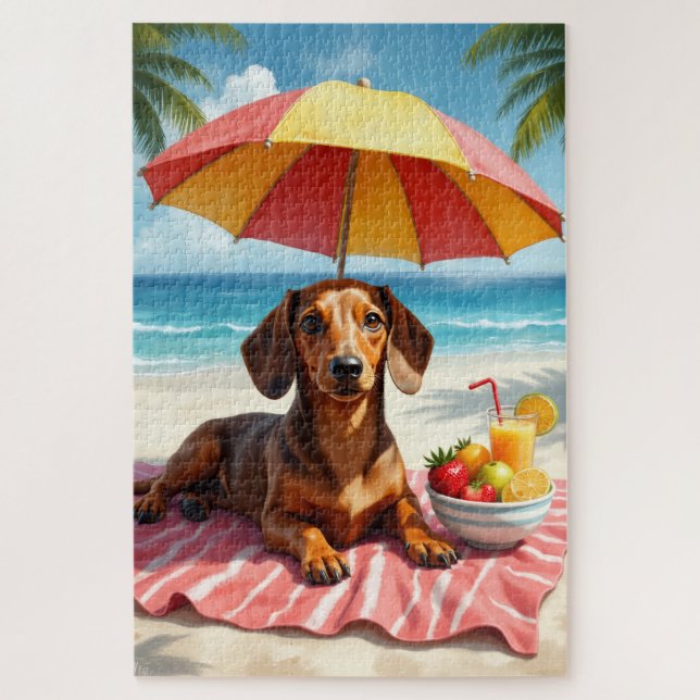 Dachshund Beach Relax Scene Jigsaw Puzzle (Vertical)