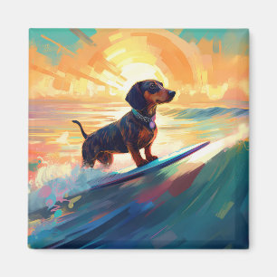 Dachshund Beach Surfing Painting Magnet