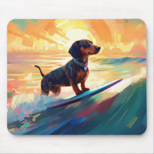 Dachshund Beach Surfing Painting Mouse Pad