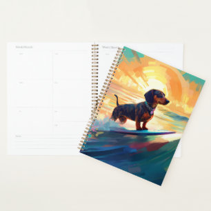 Dachshund Beach Surfing Painting Planner
