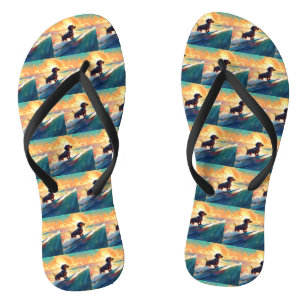 Dachshund Beach Surfing Painting Thongs