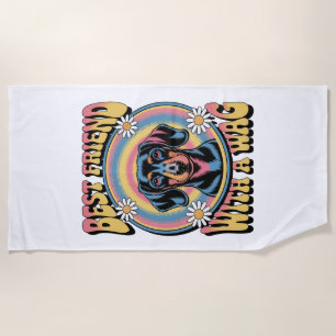 Dachshund Best Friend With A Wag Beach Towel