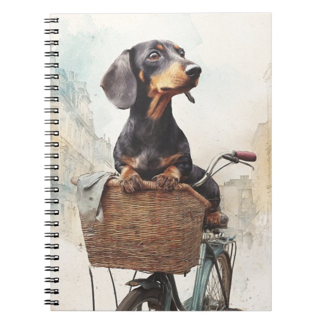 Dachshund Bicycle Basket Notebook (Front)