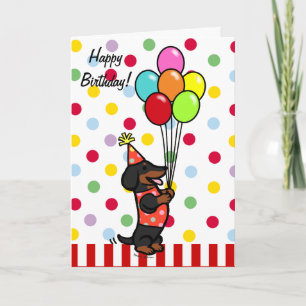Dachshund Birthday Cartoon Balloons Card
