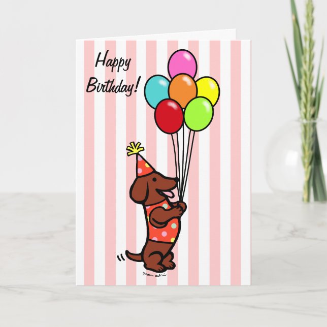 Dachshund Birthday Cartoon Balloons Card (Front)