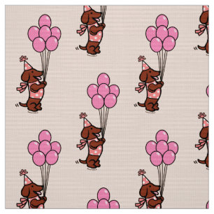 Dachshund Birthday Cartoon Balloons Fabric