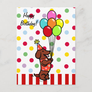Dachshund Birthday Cartoon Balloons Postcard