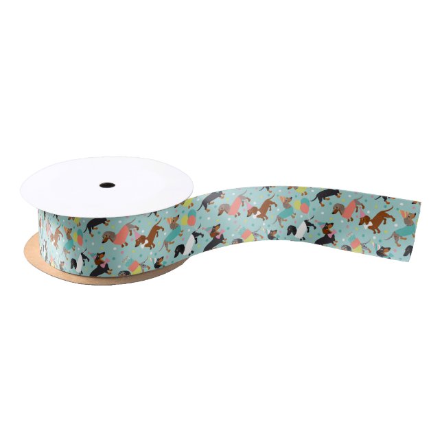 Dachshund Birthday Celebration Satin Ribbon (Spool)