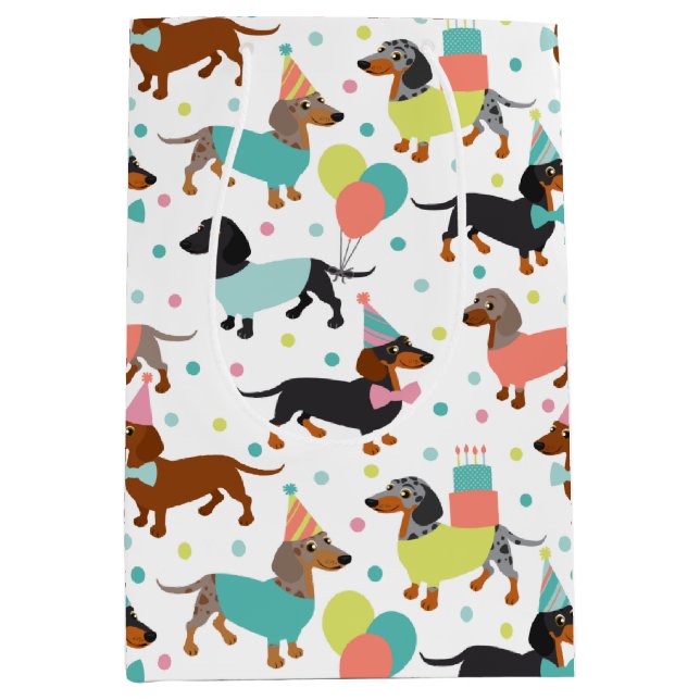 Dachshund Birthday Party Celebration Medium Gift Bag (Front)
