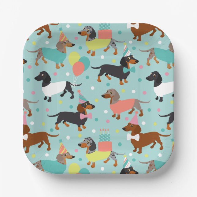 Dachshund Birthday Party Celebration Paper Plate (Front)